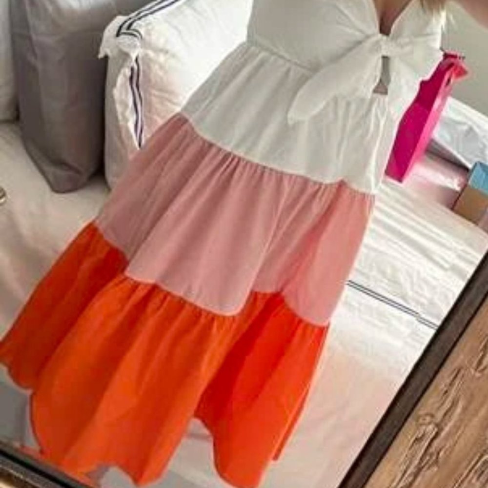 Knot Front Ruffle Hem Cami Dress - ColorBlock - Picture 5 of 7